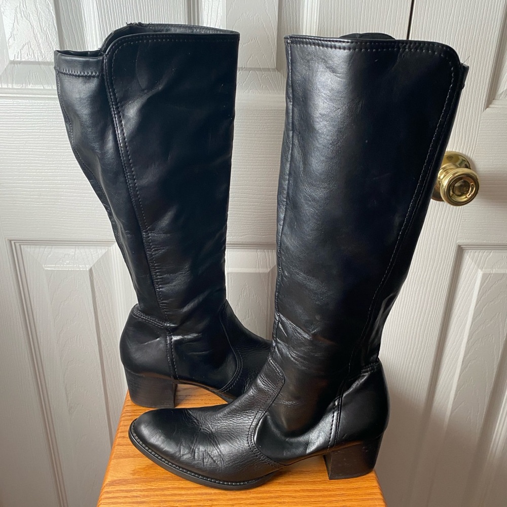 paul green Black Leather Tall Knee High Heeled Boots SZ 7.5 (10 US) - Picture 3 of 12